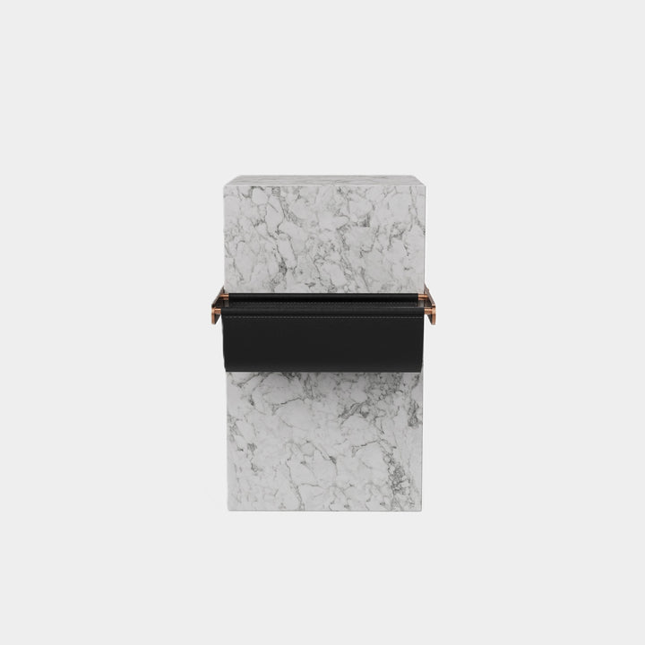 Aarhaus marble side table front view in White Carrara