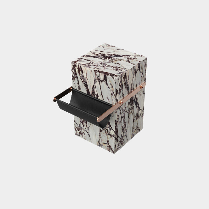 Aarhaus marble side table side view in Calacatta Viola