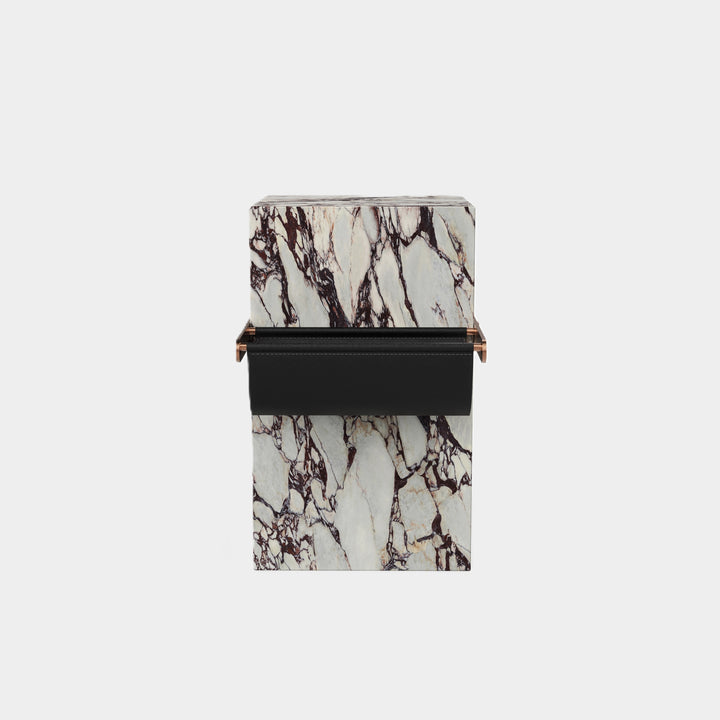 Aarhaus marble side table front view in Calacatta Viola
