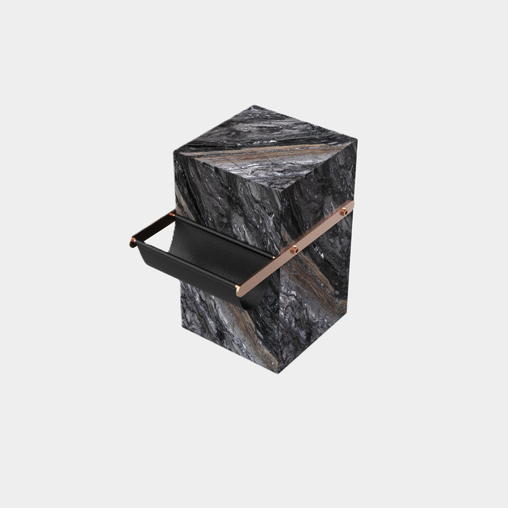 Aarhaus marble side table side view in Grey Galaxy