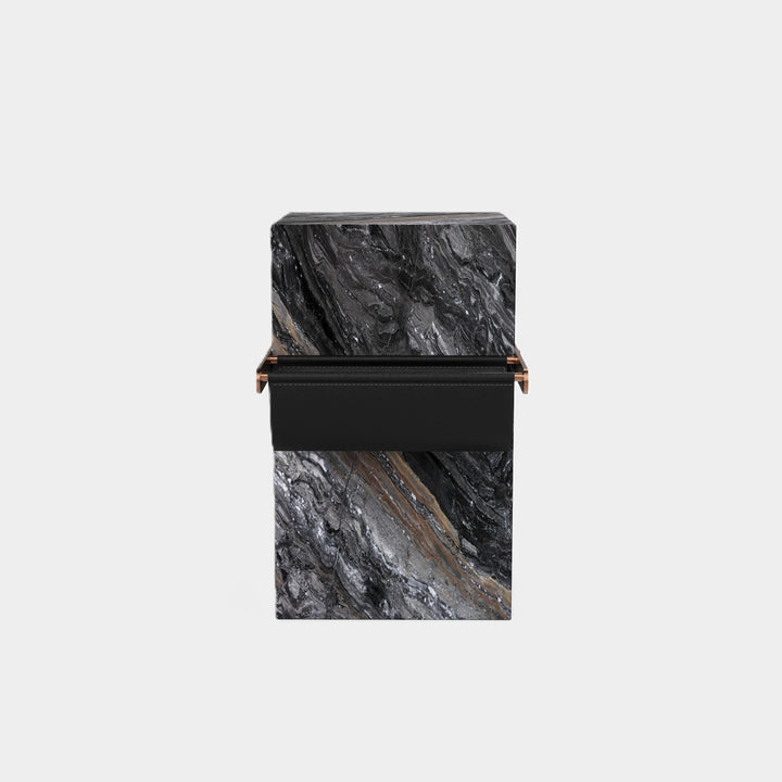 Aarhaus marble side table front view in Grey Galaxy