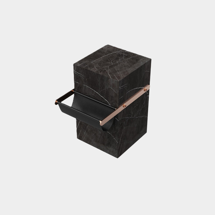 Aarhaus marble side table side view in Grey Kenzo