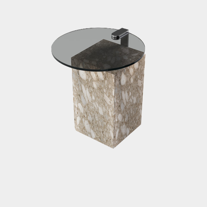 Skagen marble side table side view in Beige Breccia