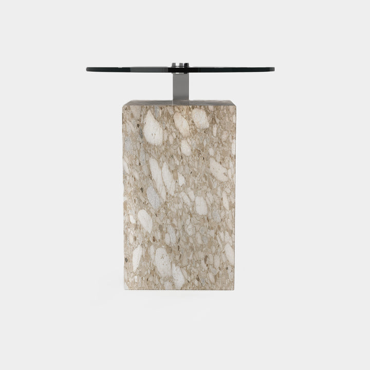 Skagen marble side table front view in Beige Breccia
