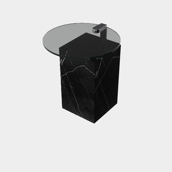 Skagen marble side table side view in Black Eagle