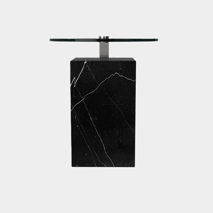 Skagen marble side table side view in Black Eagle