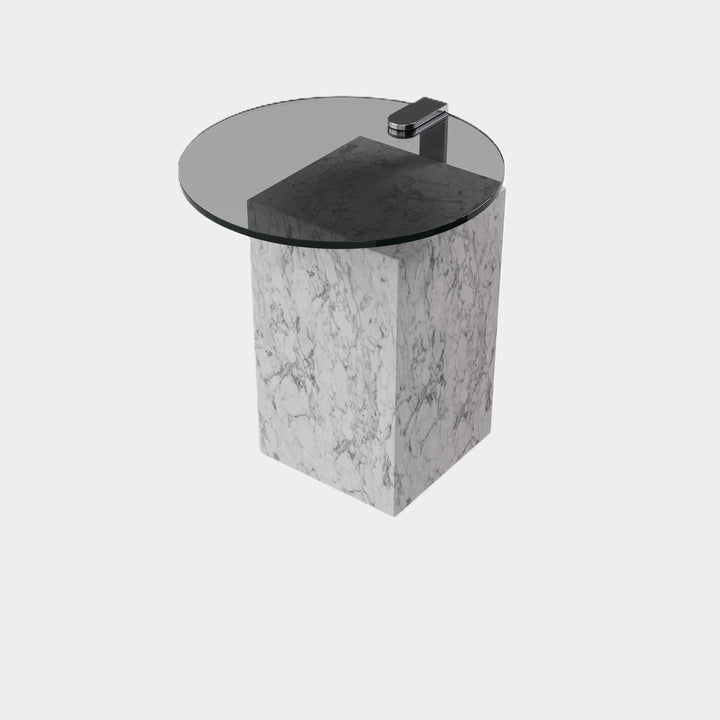 Skagen marble side table side view in White Carrara