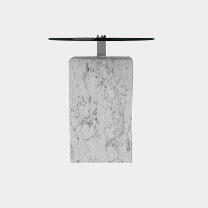 Skagen marble side table front view in White Carrara