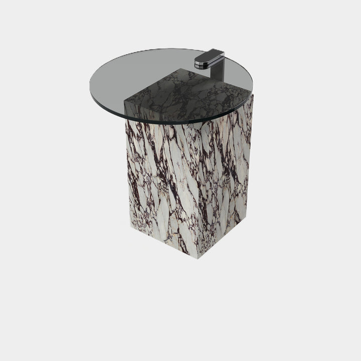 Skagen marble side table side view in Calacatta Viola
