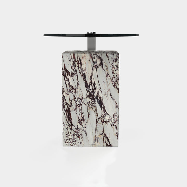 Skagen marble side table front view in Calacatta Viola