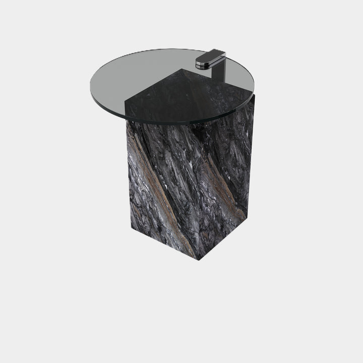 Skagen marble side table side view in Grey Galaxy
