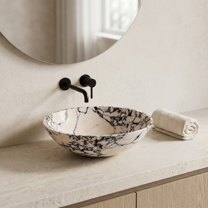 Calacatta Viola marble basin by Nordst — side view