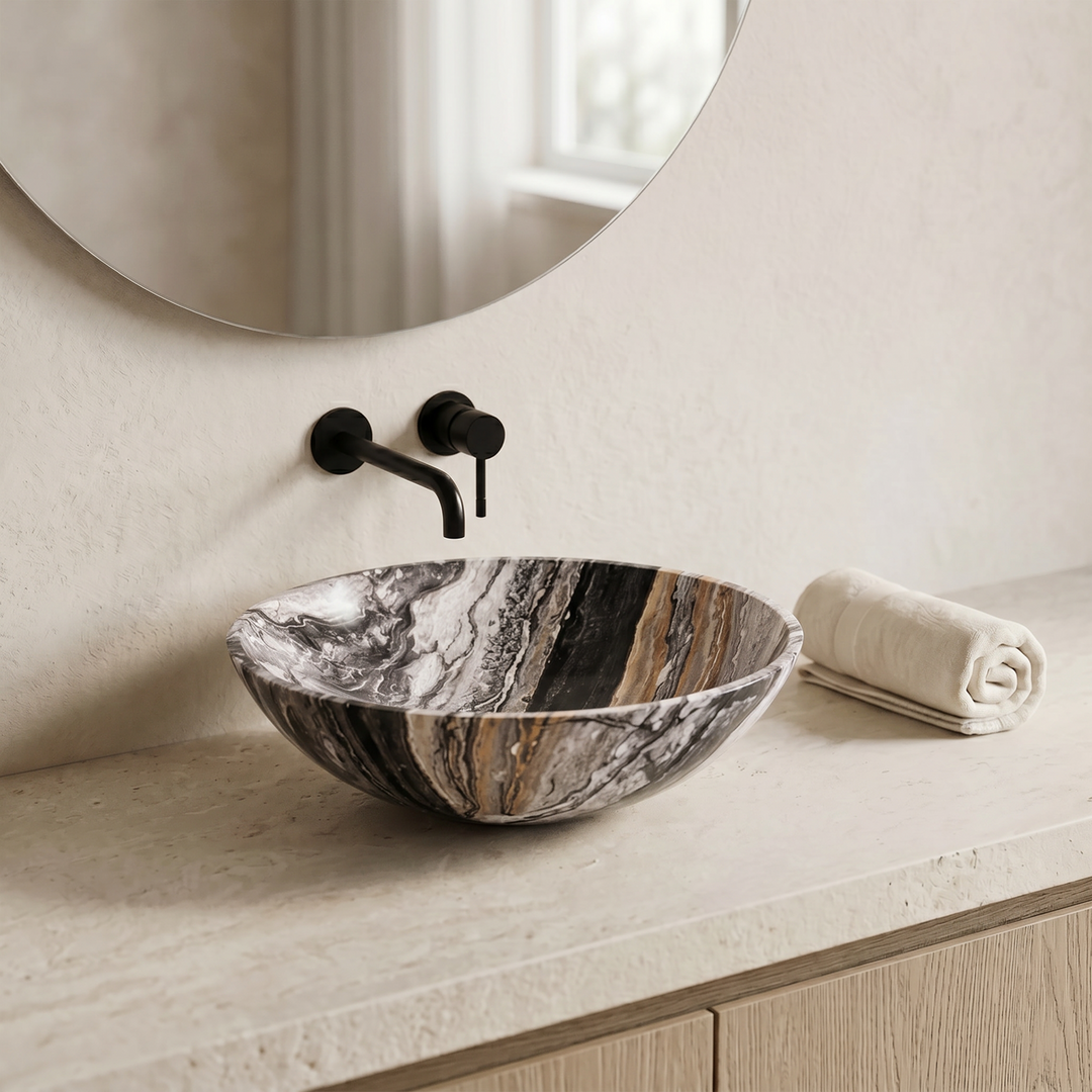 Grey Galaxy marble basin side profile