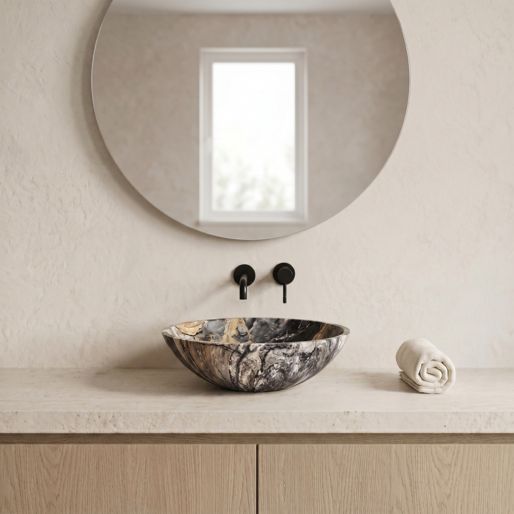 Grey Galaxy marble basin by Nordst, front view