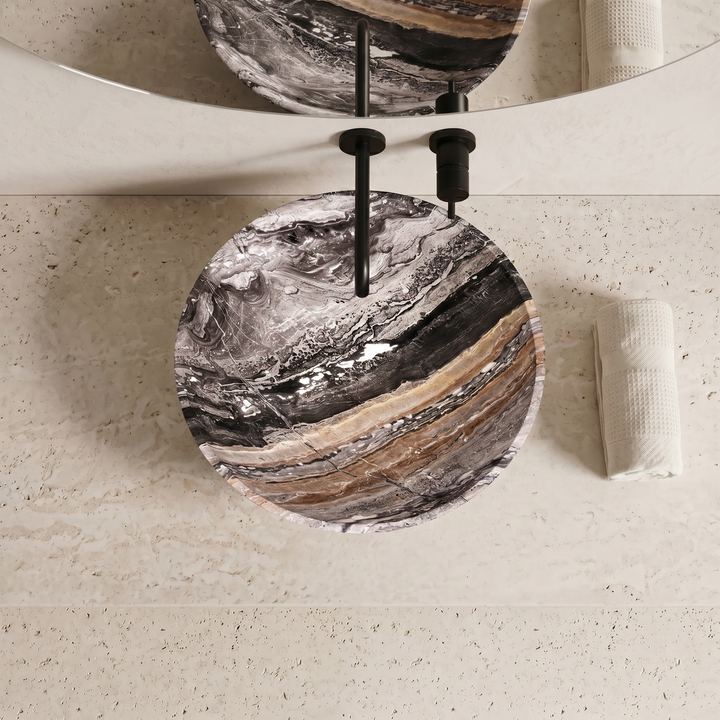 Grey Galaxy marble basin top view