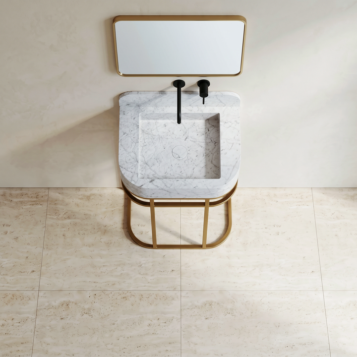 NORDST Assens marble vanity in Grey Galaxy marble with gold brass frame — Top View