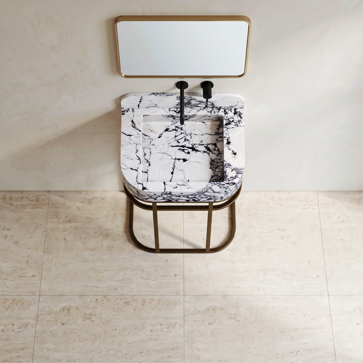 NORDST Assens marble vanity in Calacatta Viola marble with gold brass frame — Top View