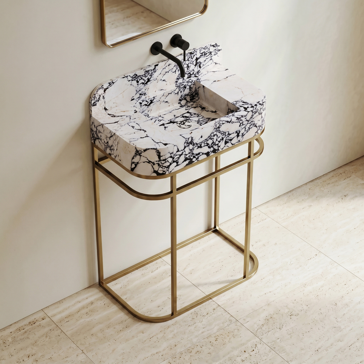 NORDST Assens marble vanity in Calacatta Viola marble with gold brass frame - Large - Side View