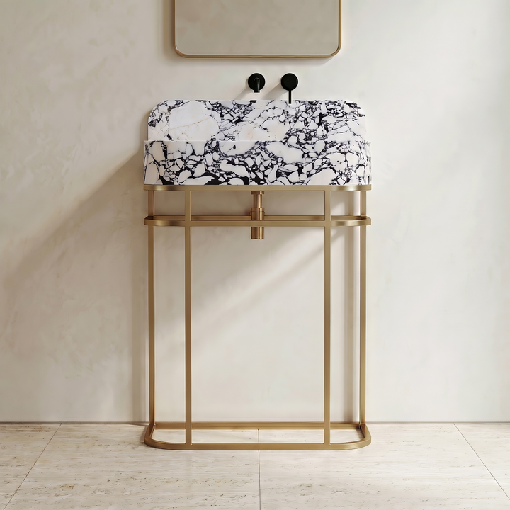 NORDST Assens marble vanity in Calacatta Viola marble with gold brass frame - Large - Front View