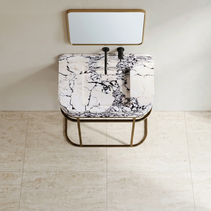 NORDST Assens marble vanity in Calacatta Viola marble with gold brass frame - Large - Top View