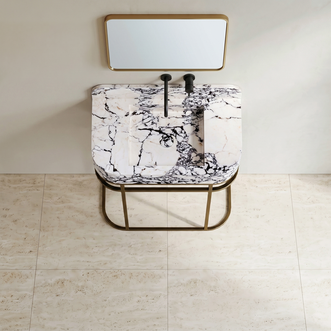NORDST Assens marble vanity in Calacatta Viola marble with gold brass frame - Large - Top View