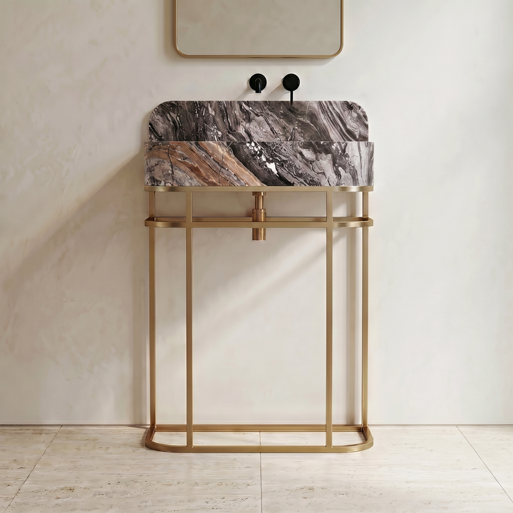 NORDST Assens marble vanity in Grey Galaxy marble with gold brass frame - Large - Front View