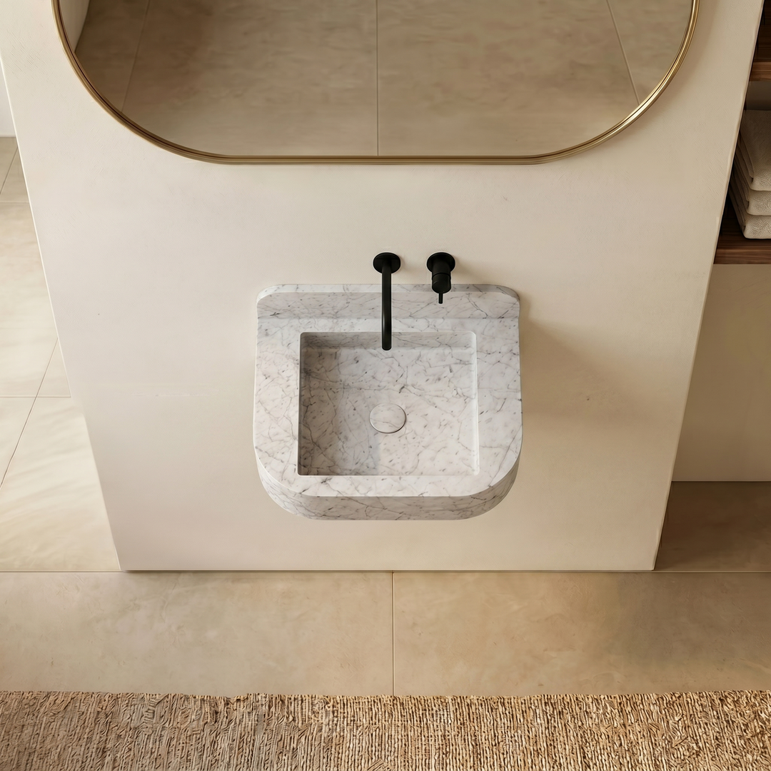 NORDST Assens marble vanity in White Carrara marble - Small - Top View