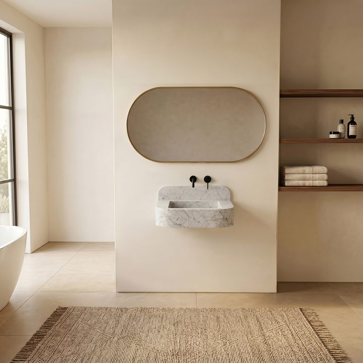 NORDST Assens marble vanity in White Carrara marble - Small - Side View