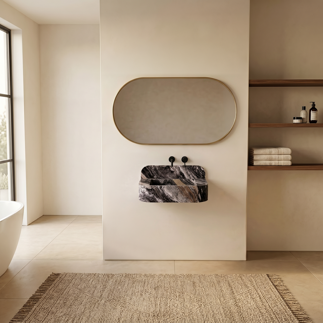 NORDST Assens marble vanity in Grey Galaxy marble - Small - Front View