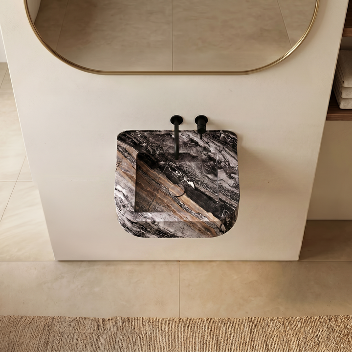 NORDST Assens marble vanity in Grey Galaxy marble - Small - Top View