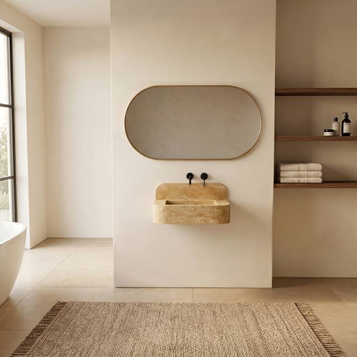 NORDST Assens marble vanity in Beige Travertine marble - Small - Front View
