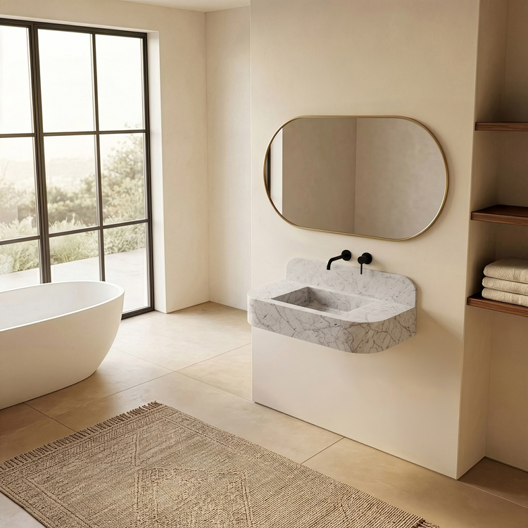 NORDST Assens marble vanity in White Carrara marble - Large - Side View