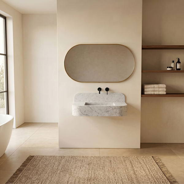 NORDST Assens marble vanity in White Carrara marble - Large - Front View