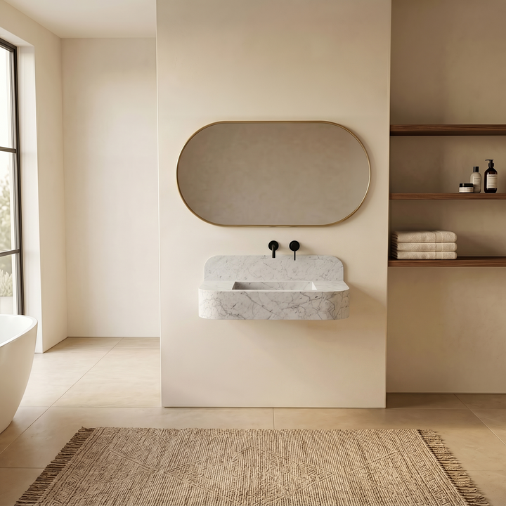 NORDST Assens marble vanity in White Carrara marble - Large - Front View