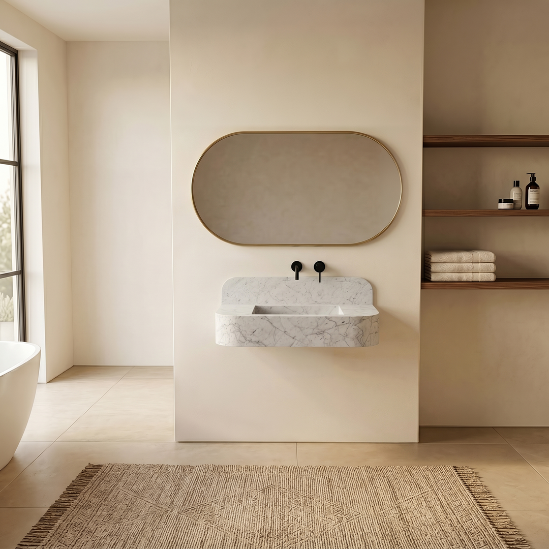 NORDST Assens marble vanity in White Carrara marble - Large - Front View
