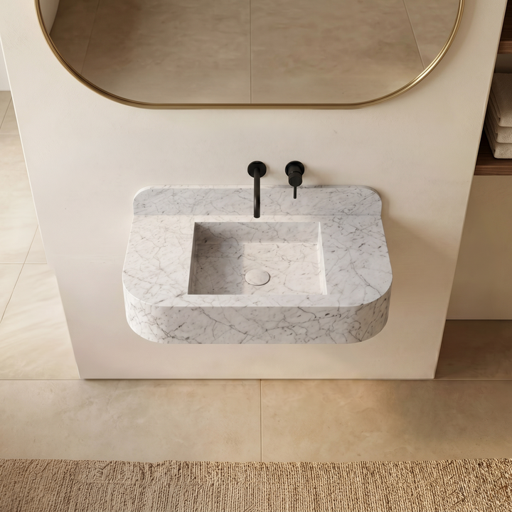 NORDST Assens marble vanity in White Carrara marble - Large - Top View