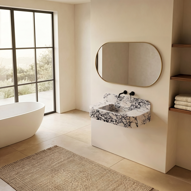 NORDST Assens marble vanity in Grey Galaxy marble - Large - Side View