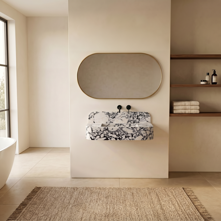 NORDST Assens marble vanity in Grey Galaxy marble - Large - Front View