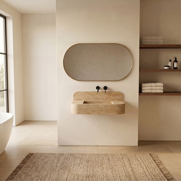 NORDST Assens marble vanity in Beige Travertine marble - Large - Front View