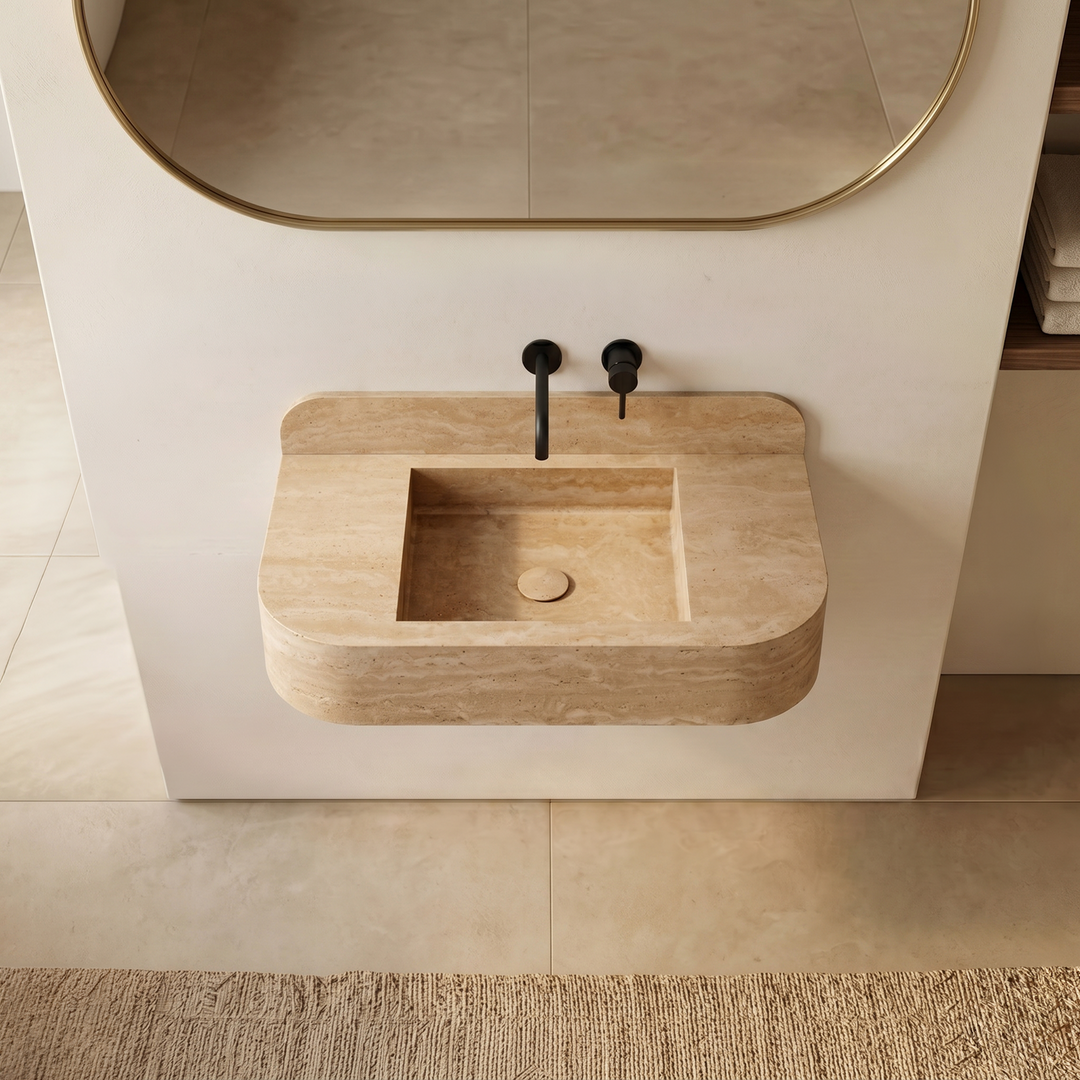 NORDST Assens marble vanity in Beige Travertine marble - Large - Top View