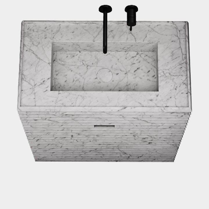 Njord - Ribbed Marble Bathroom Vanity - White Carrara - Medium