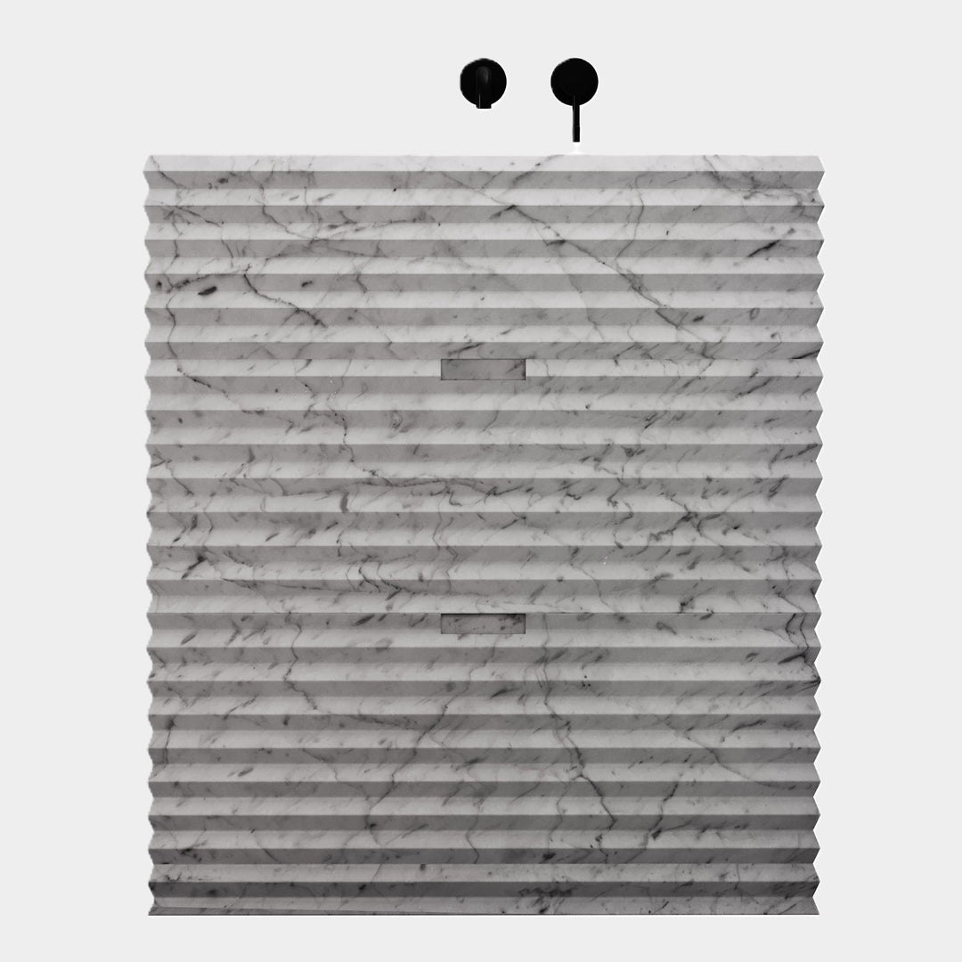 Njord - Ribbed Marble Bathroom Vanity - White Carrara - Medium