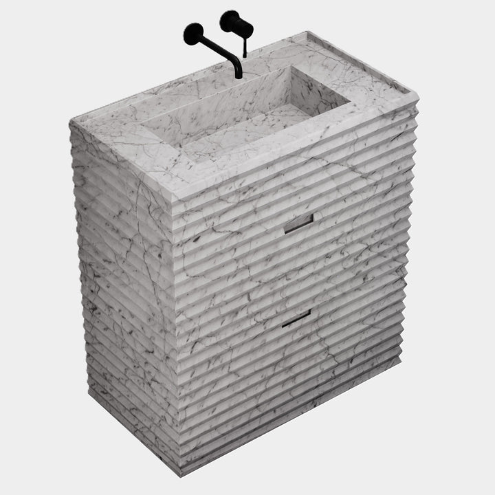 Njord - Ribbed Marble Bathroom Vanity - White Carrara - Medium
