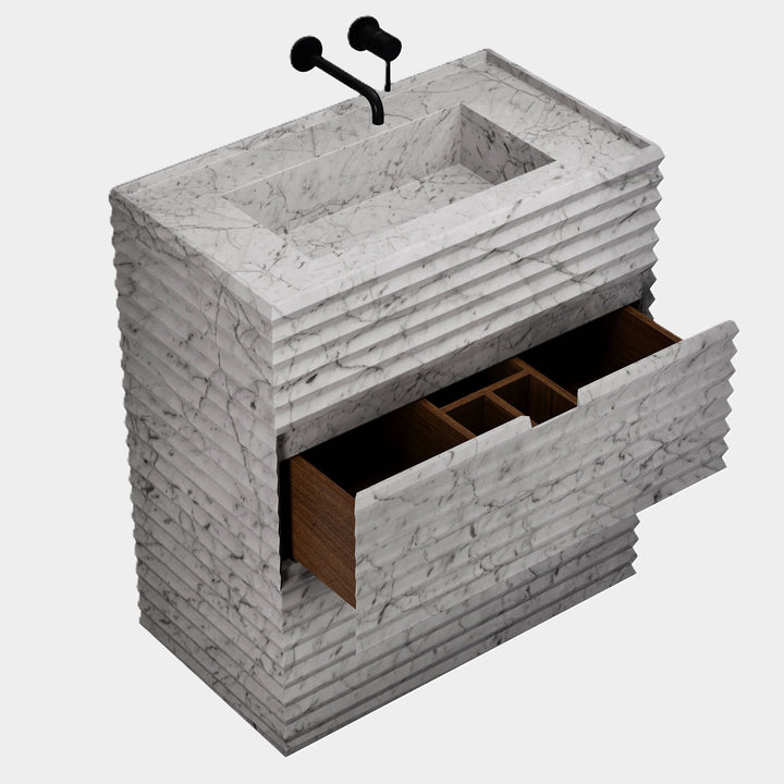 Njord - Ribbed Marble Bathroom Vanity - White Carrara - Medium