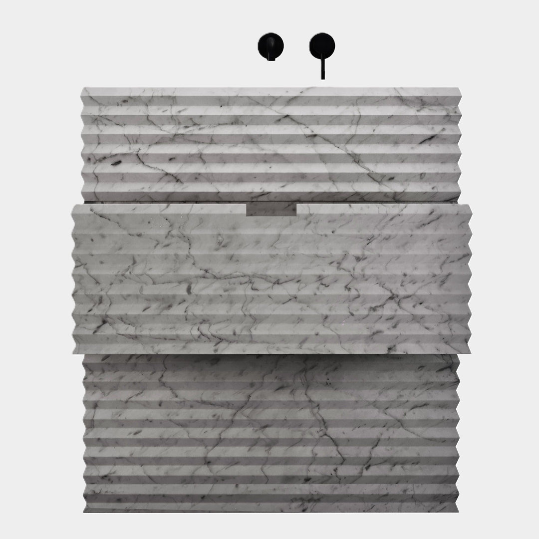 Njord - Ribbed Marble Bathroom Vanity - White Carrara - Medium