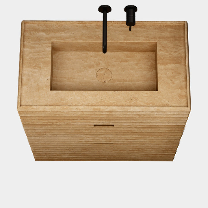 Njord single vanity medium top view in Beige Travertine