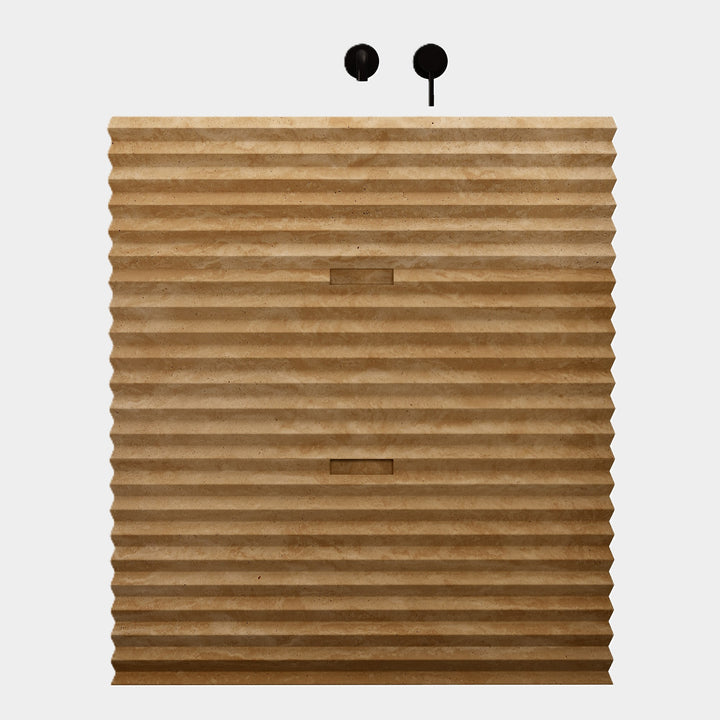 Njord single vanity medium front view in Beige Travertine