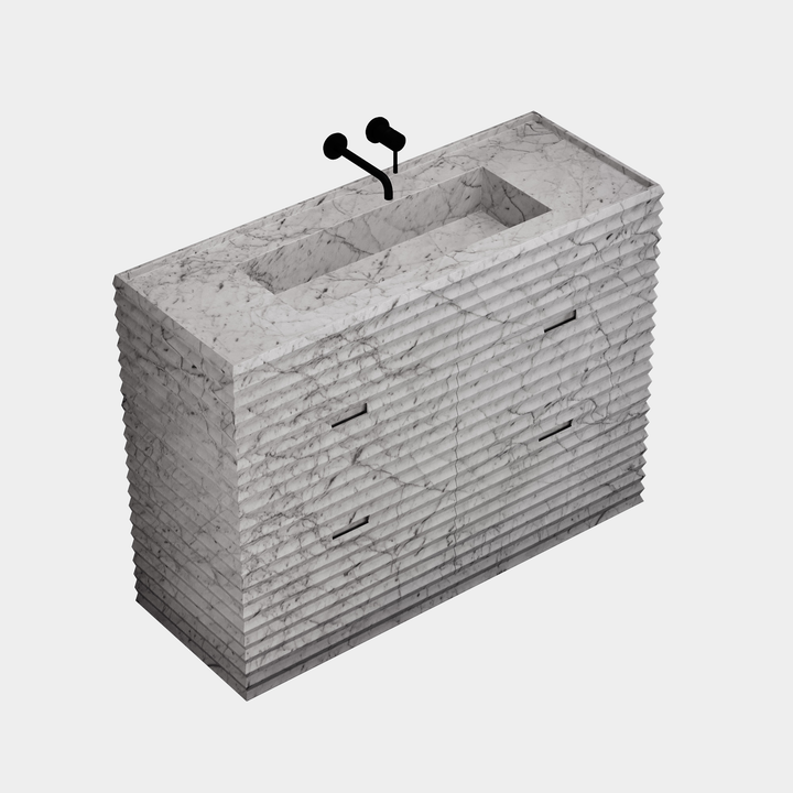 Njord - Ribbed Marble Bathroom Vanity - White Carrara - Large