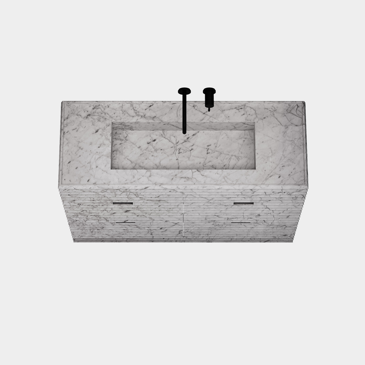 Njord - Ribbed Marble Bathroom Vanity - White Carrara - Large
