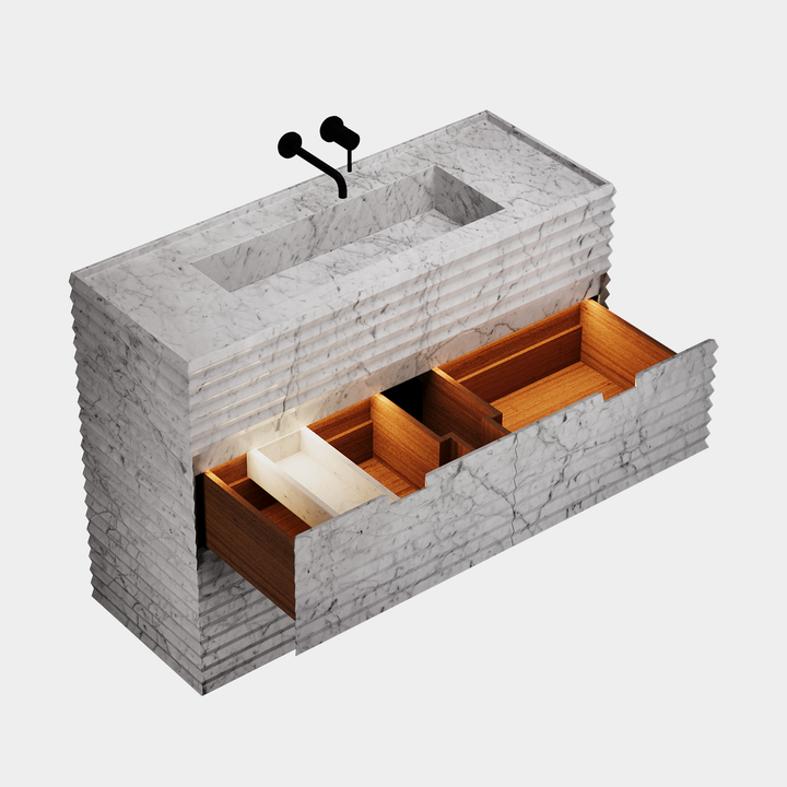Njord - Ribbed Marble Bathroom Vanity - White Carrara - Large